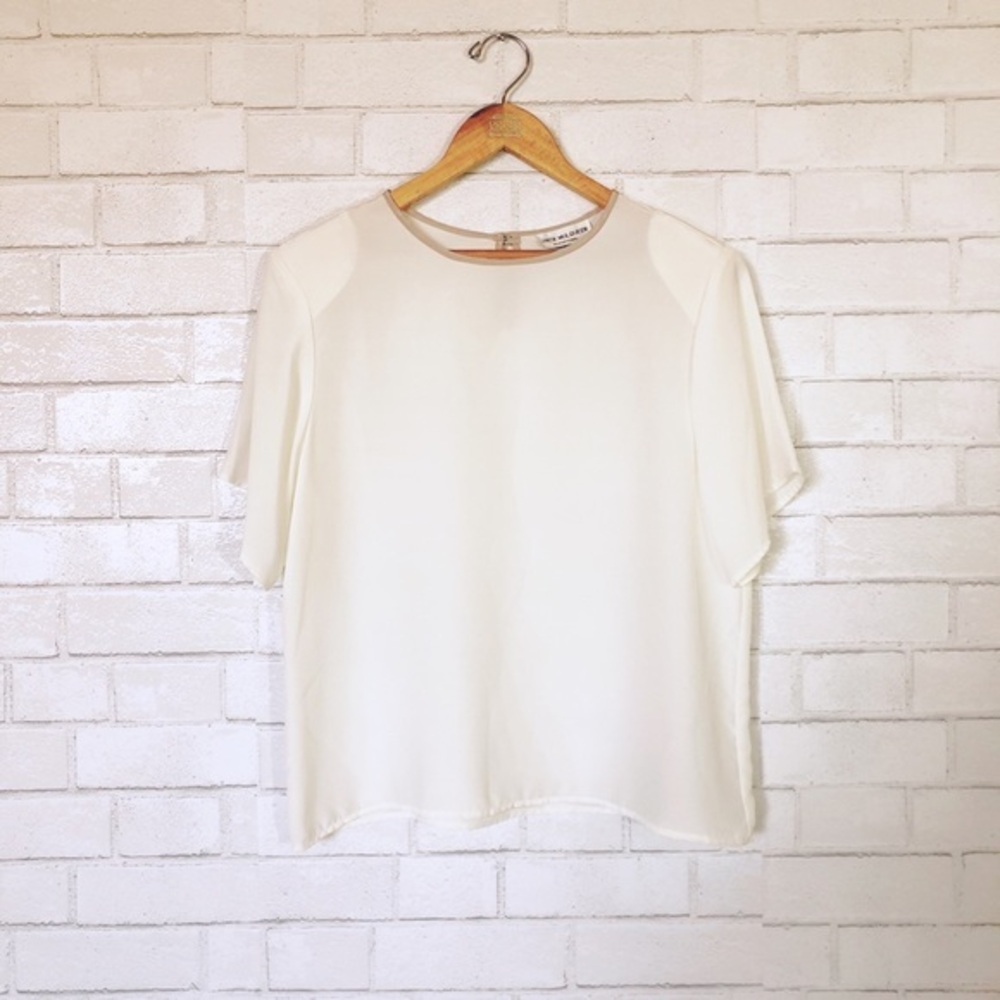 Vintage Sheer White Cream Short Sleeve Blouse Business Top